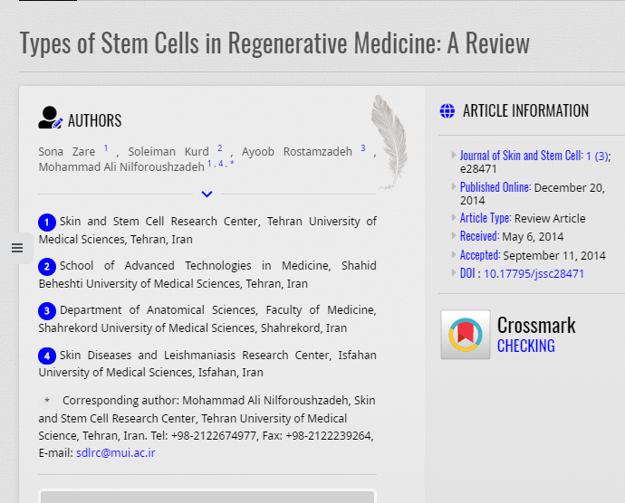 Types of Stem Cells in Regenerative Medicine: A Review