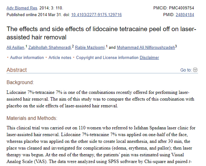 The effects and side effects of lidocaine tetracaine peel off on laser-assisted hair removal