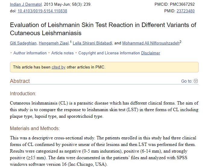 Evaluation of Leishmanin Skin Test Reaction in Different Variants of Cutaneous Leishmaniasis