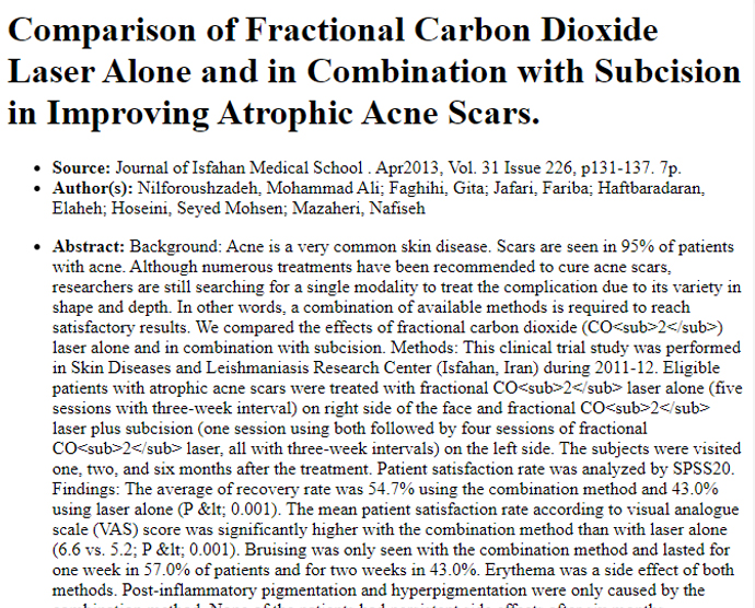 Comparison of Fractional Carbon Dioxide Laser Alone and in Combination with Subcision in Improving Atrophic Acne Scars