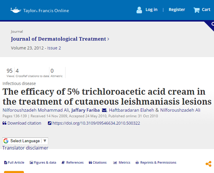 The efficacy of 5% trichloroacetic acid cream in the treatment of cutaneous leishmaniasis lesions