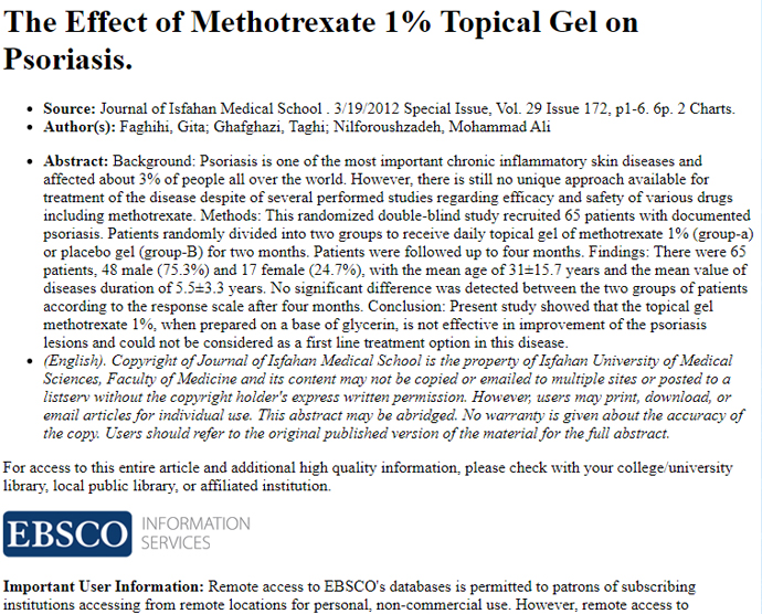 The Effect of Methotrexate 1% Topical Gel on Psoriasis