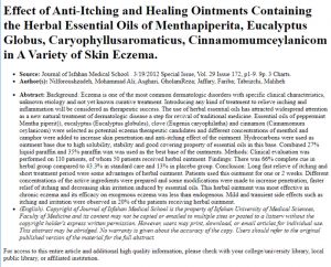 Effect of Anti-Itching and Healing Ointments Containing the Herbal Essential Oils of Menthapiperita, Eucalyptus Globus, Caryophyllusaromaticus, Cinnamomumceylanicom in A Variety of Skin Eczema